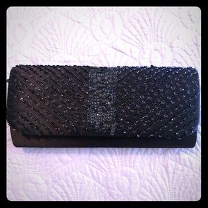 Dressy Clutch or Shoulder Bag Black Beads, Sequins